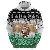 Jordan Christmas Zip Hoodie with Santa Snow Village Green and Black Snowflake Tree Pattern - Wonder Print Shop