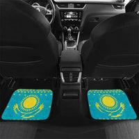 Kazakhstan Christmas Car Mats with Santa Skiing in Traditional Outfit Snow Mountain and Sun Pattern - Wonder Print Shop