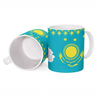 Kazakhstan Christmas Ceramic Mug with Santa Skiing in Traditional Outfit Snow Mountain and Sun Pattern - Wonder Print Shop