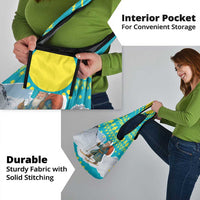 Kazakhstan Christmas Grocery Bag with Santa Skiing in Traditional Outfit Snow Mountain and Sun Pattern - Wonder Print Shop