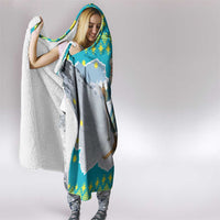 Kazakhstan Christmas Hooded Blanket with Santa Skiing in Traditional Outfit Snow Mountain and Sun Pattern - Wonder Print Shop