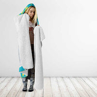 Kazakhstan Christmas Hooded Blanket with Santa Skiing in Traditional Outfit Snow Mountain and Sun Pattern - Wonder Print Shop