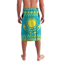 Kazakhstan Christmas Lavalava with Santa Skiing in Traditional Outfit Snow Mountain and Sun Pattern - Wonder Print Shop