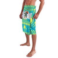 Kazakhstan Christmas Lavalava with Santa Skiing in Traditional Outfit Snow Mountain and Sun Pattern - Wonder Print Shop