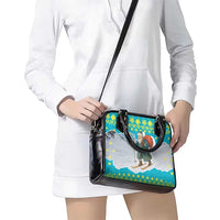 Kazakhstan Christmas Shoulder Handbag with Santa Skiing in Traditional Outfit Snow Mountain and Sun Pattern - Wonder Print Shop