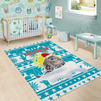 Kazakhstan Christmas Area Rug with Snow Leopard in Santa Hat Blue and Yellow Reindeer Snowflake - Wonder Print Shop