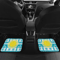 Kazakhstan Christmas Car Mats with Snow Leopard in Santa Hat Blue and Yellow Reindeer Snowflake - Wonder Print Shop