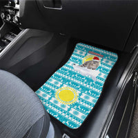 Kazakhstan Christmas Car Mats with Snow Leopard in Santa Hat Blue and Yellow Reindeer Snowflake - Wonder Print Shop
