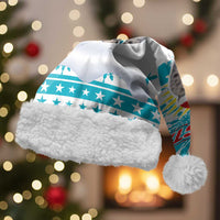 Kazakhstan Christmas Santa Hat with Snow Leopard in Santa Hat Blue and Yellow Reindeer Snowflake - Wonder Print Shop