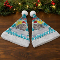 Kazakhstan Christmas Santa Hat with Snow Leopard in Santa Hat Blue and Yellow Reindeer Snowflake - Wonder Print Shop