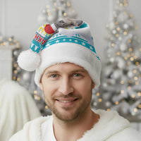 Kazakhstan Christmas Santa Hat with Snow Leopard in Santa Hat Blue and Yellow Reindeer Snowflake - Wonder Print Shop