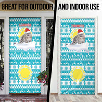 Kazakhstan Christmas Door Cover with Snow Leopard in Santa Hat Blue and Yellow Reindeer Snowflake - Wonder Print Shop