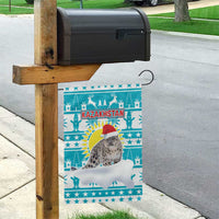 Kazakhstan Christmas Garden Flag with Snow Leopard in Santa Hat Blue and Yellow Reindeer Snowflake - Wonder Print Shop