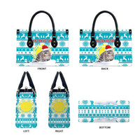 Kazakhstan Christmas Leather Bag with Snow Leopard in Santa Hat Blue and Yellow Reindeer Snowflake - Wonder Print Shop