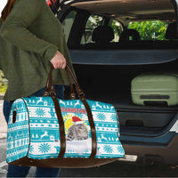 Kazakhstan Christmas Travel Bag with Snow Leopard in Santa Hat Blue and Yellow Reindeer Snowflake - Wonder Print Shop