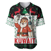 Kuwait Christmas Baseball Jersey with Santa Taking Selfie Kuwait Towers Reindeer and Snowflake - Wonder Print Shop