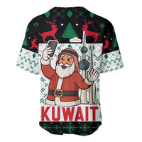 Kuwait Christmas Baseball Jersey with Santa Taking Selfie Kuwait Towers Reindeer and Snowflake - Wonder Print Shop