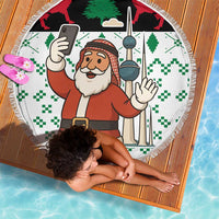 Kuwait Christmas Beach Blanket with Santa Taking Selfie Kuwait Towers Reindeer and Snowflake - Wonder Print Shop
