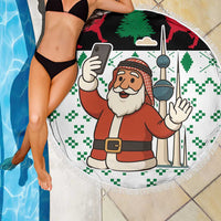 Kuwait Christmas Beach Blanket with Santa Taking Selfie Kuwait Towers Reindeer and Snowflake - Wonder Print Shop
