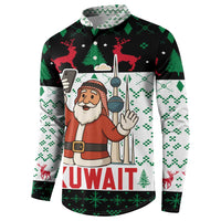Kuwait Christmas Button Sweatshirt with Santa Taking Selfie Kuwait Towers Reindeer and Snowflake - Wonder Print Shop