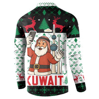Kuwait Christmas Button Sweatshirt with Santa Taking Selfie Kuwait Towers Reindeer and Snowflake - Wonder Print Shop