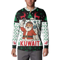 Kuwait Christmas Button Sweatshirt with Santa Taking Selfie Kuwait Towers Reindeer and Snowflake - Wonder Print Shop
