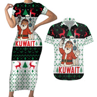 Kuwait Christmas Couples Matching Short Sleeve Bodycon Dress and Hawaiian Shirt with Santa Taking Selfie Kuwait Towers Reindeer and Snowflake - Wonder Print Shop