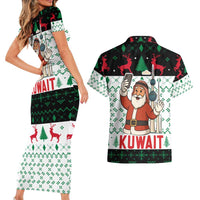 Kuwait Christmas Couples Matching Short Sleeve Bodycon Dress and Hawaiian Shirt with Santa Taking Selfie Kuwait Towers Reindeer and Snowflake - Wonder Print Shop