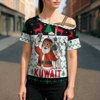Kuwait Christmas Cross Shoulder Shirt with Santa Taking Selfie Kuwait Towers Reindeer and Snowflake - Wonder Print Shop