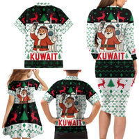 Kuwait Christmas Family Matching Long Sleeve Bodycon Dress and Hawaiian Shirt with Santa Taking Selfie Kuwait Towers Reindeer and Snowflake - Wonder Print Shop