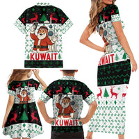 Kuwait Christmas Family Matching Short Sleeve Bodycon Dress and Hawaiian Shirt with Santa Taking Selfie Kuwait Towers Reindeer and Snowflake - Wonder Print Shop