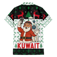 Kuwait Christmas Family Matching Short Sleeve Bodycon Dress and Hawaiian Shirt with Santa Taking Selfie Kuwait Towers Reindeer and Snowflake - Wonder Print Shop