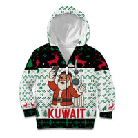 Kuwait Christmas Kid Hoodie with Santa Taking Selfie Kuwait Towers Reindeer and Snowflake - Wonder Print Shop