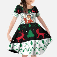 Kuwait Christmas Kid Short Sleeve Dress with Santa Taking Selfie Kuwait Towers Reindeer and Snowflake - Wonder Print Shop