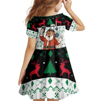 Kuwait Christmas Kid Short Sleeve Dress with Santa Taking Selfie Kuwait Towers Reindeer and Snowflake - Wonder Print Shop