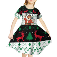 Kuwait Christmas Kid Short Sleeve Dress with Santa Taking Selfie Kuwait Towers Reindeer and Snowflake - Wonder Print Shop
