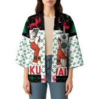 Kuwait Christmas Kimono with Santa Taking Selfie Kuwait Towers Reindeer and Snowflake - Wonder Print Shop