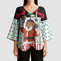 Kuwait Christmas Kimono Sleeve Blouse with Santa Taking Selfie Kuwait Towers Reindeer and Snowflake - Wonder Print Shop