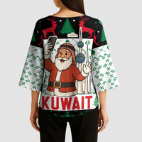 Kuwait Christmas Kimono Sleeve Blouse with Santa Taking Selfie Kuwait Towers Reindeer and Snowflake - Wonder Print Shop