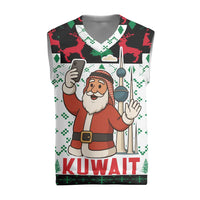 Kuwait Christmas Knitted V-Neck Vest with Santa Taking Selfie Kuwait Towers Reindeer and Snowflake - Wonder Print Shop