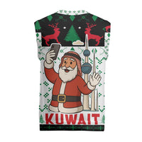 Kuwait Christmas Knitted V-Neck Vest with Santa Taking Selfie Kuwait Towers Reindeer and Snowflake - Wonder Print Shop