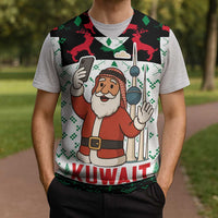 Kuwait Christmas Knitted V-Neck Vest with Santa Taking Selfie Kuwait Towers Reindeer and Snowflake - Wonder Print Shop