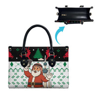 Kuwait Christmas Leather Bag with Santa Taking Selfie Kuwait Towers Reindeer and Snowflake - Wonder Print Shop