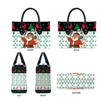 Kuwait Christmas Leather Bag with Santa Taking Selfie Kuwait Towers Reindeer and Snowflake - Wonder Print Shop