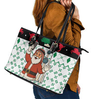Kuwait Christmas Leather Tote Bag with Santa Taking Selfie Kuwait Towers Reindeer and Snowflake - Wonder Print Shop