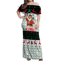 Kuwait Christmas Off Shoulder Maxi Dress with Santa Taking Selfie Kuwait Towers Reindeer and Snowflake - Wonder Print Shop