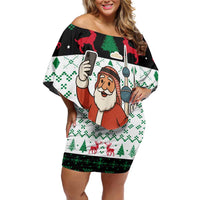 Kuwait Christmas Off Shoulder Short Dress with Santa Taking Selfie Kuwait Towers Reindeer and Snowflake - Wonder Print Shop