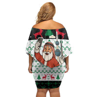 Kuwait Christmas Off Shoulder Short Dress with Santa Taking Selfie Kuwait Towers Reindeer and Snowflake - Wonder Print Shop