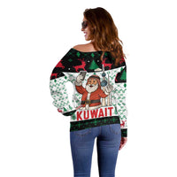 Kuwait Christmas Off Shoulder Sweater with Santa Taking Selfie Kuwait Towers Reindeer and Snowflake - Wonder Print Shop