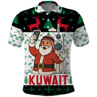 Kuwait Christmas Polo Shirt with Santa Taking Selfie Kuwait Towers Reindeer and Snowflake - Wonder Print Shop